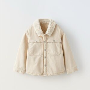 Zara beige neutral Sherpa lined jacket overshirt